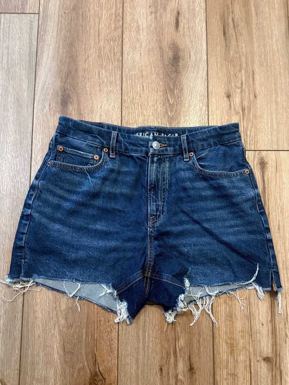 American Eagle Outfitters Dark Indigo Frayed Hem Denim Shorts